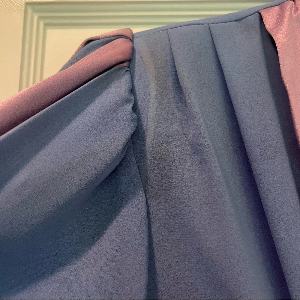 Vintage Union Made Darcy Periwinkle Pink 70s Flowy V-Neck Dress Size 13/14